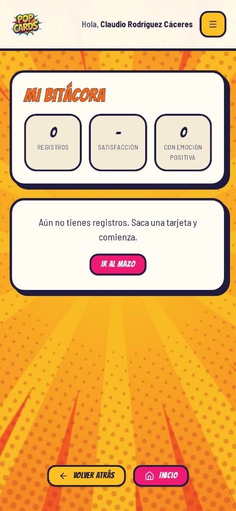 Bitácora personal de PopCards con registros y satisfacción