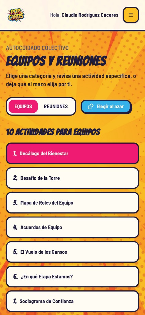 Sección Equipos y Reuniones con 20 actividades prácticas